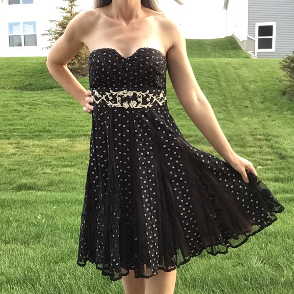 Anthropologie Black Strapless Dress with White Accents